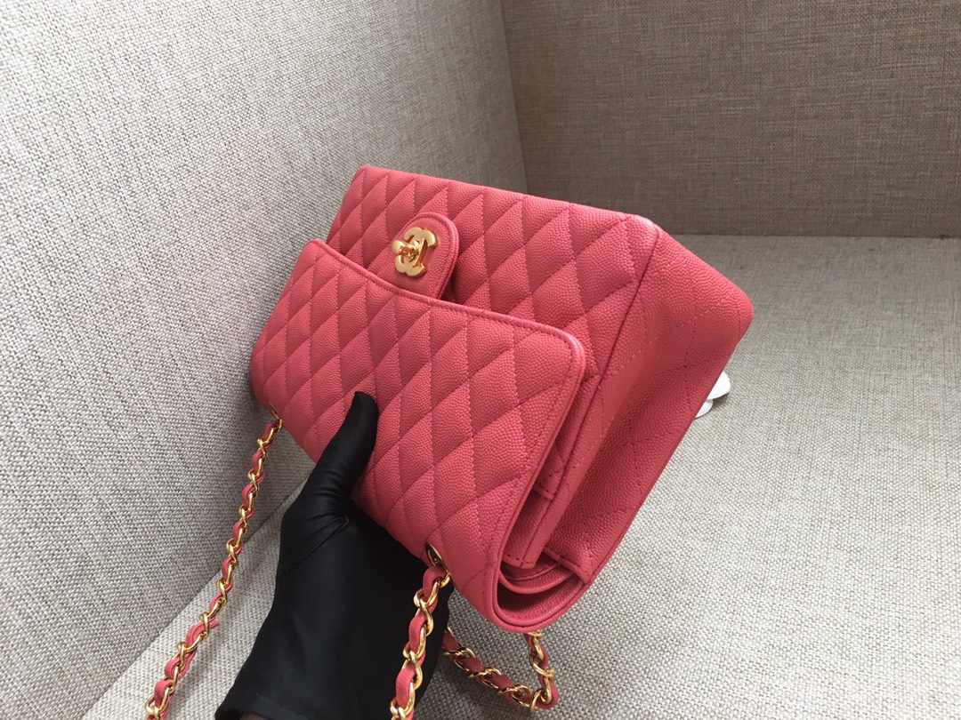 Medium Classic Flap Caviar Bag A01112 Rose Red/Gold